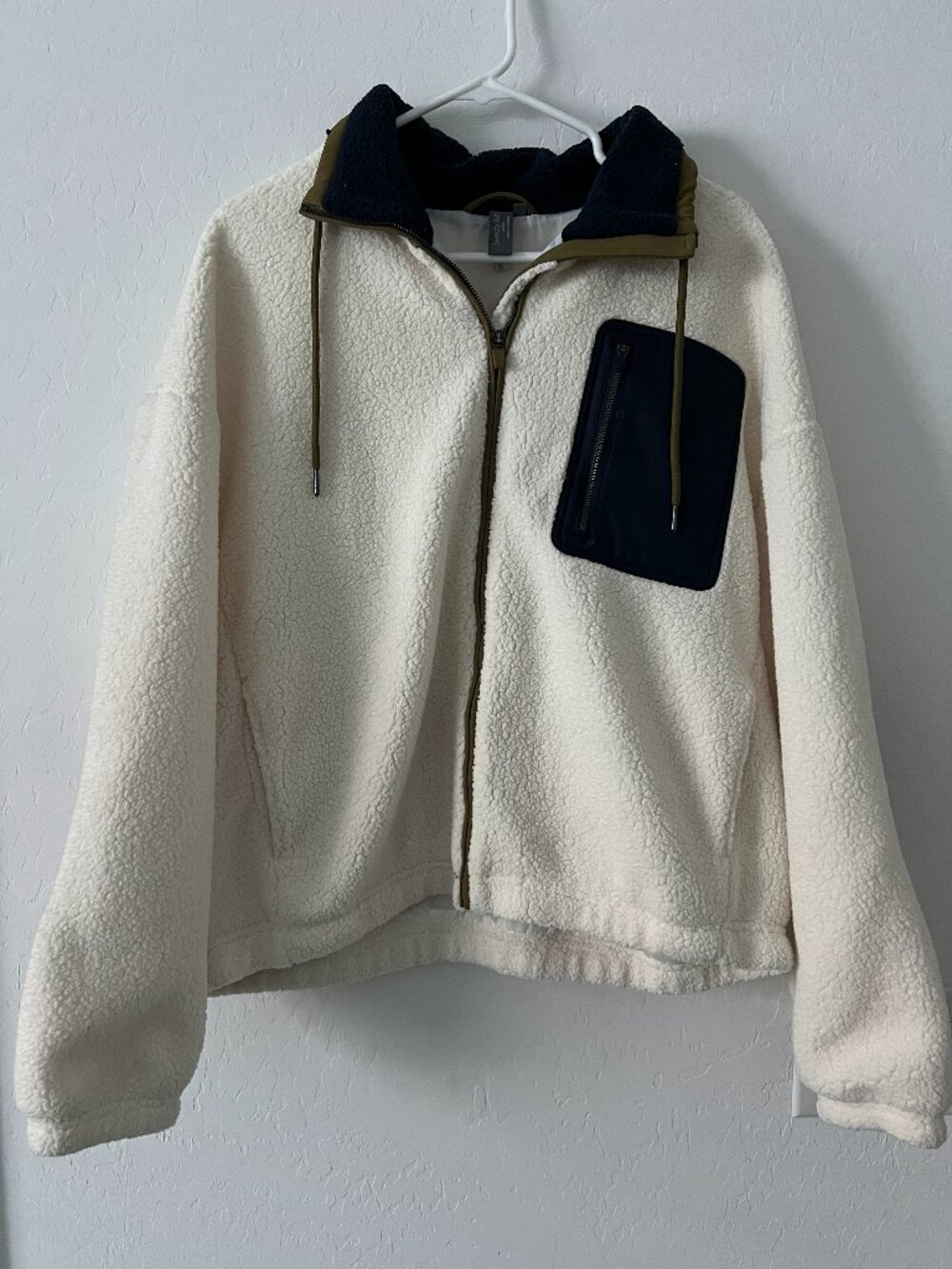 Sweaty Betty Out of the Woods Sherpa Fleece Zip Jacket XL Cream Navy Utility